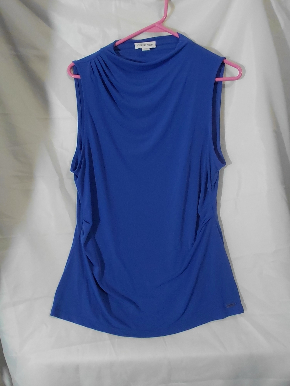 Calvin Klein Royal Blue Sleeveless Draped Neck Top